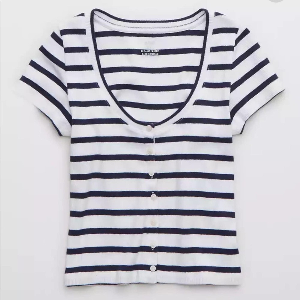 Aerie Ribbed Button Up Striped Top S NWT
